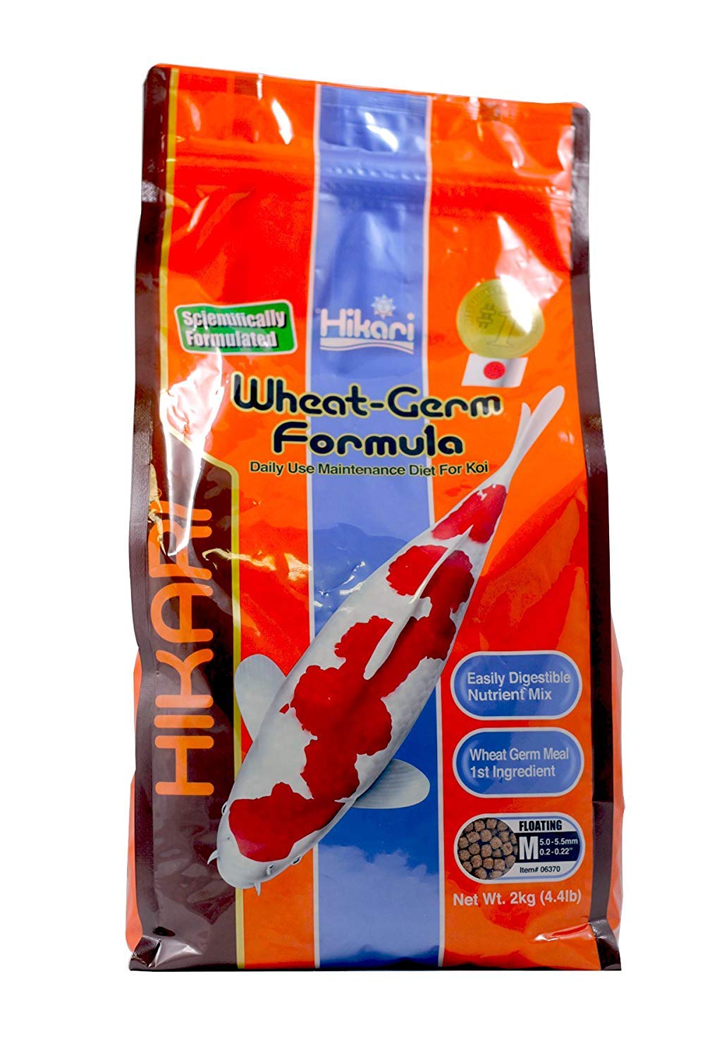 Hikari Wheat Germ 4.4lb bag supports easy digestion for koi and pond goldfish.