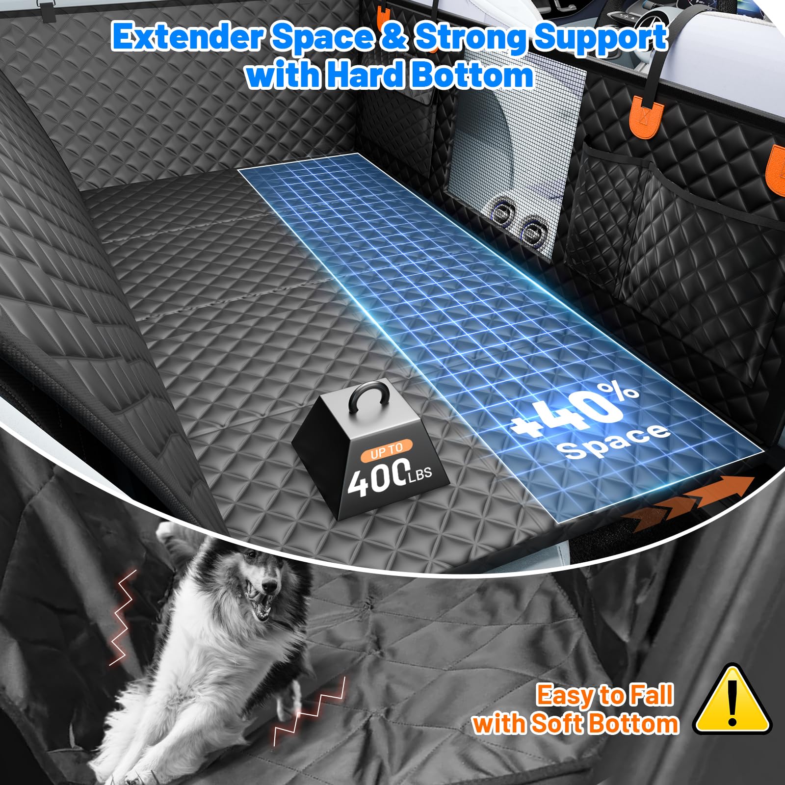 HikeSeptPals truck dog seat cover hard bottom demonstrates sturdy support for large dogs