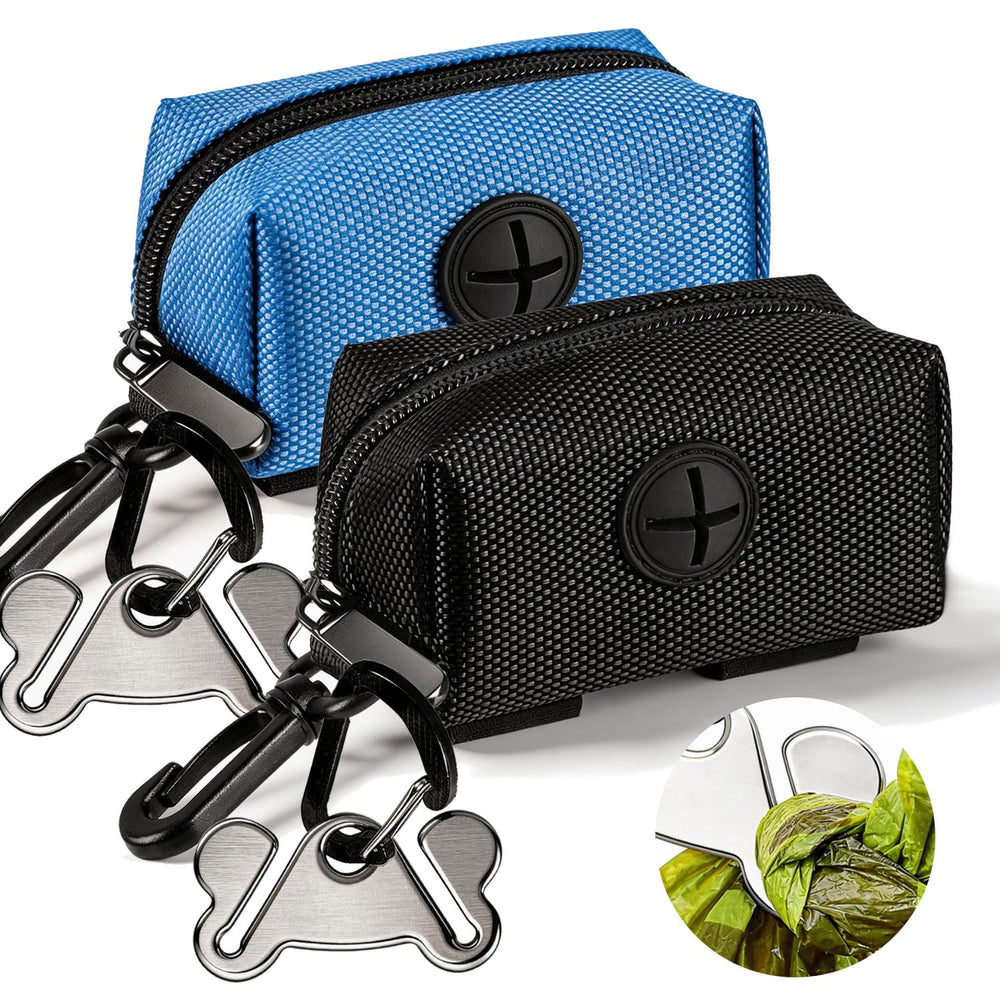 Hilihali blue dog waste bag dispenser, front view for quick bag access.