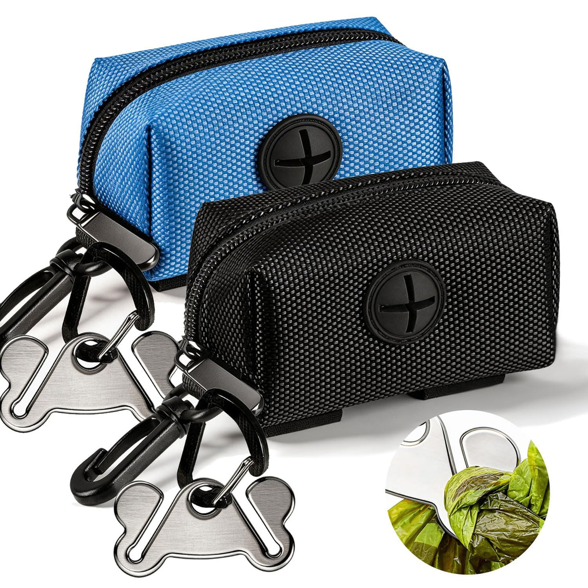 Hilihali blue dog waste bag dispenser, front view for quick bag access.