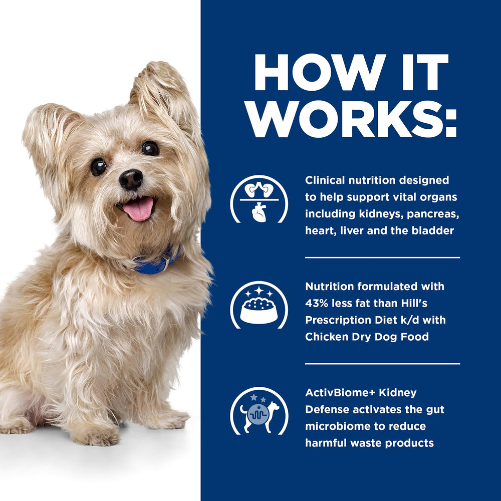 Veterinarian-approved label on Hill's Prescription Diet Multi-Organ, emphasizing clinical nutrition features.
