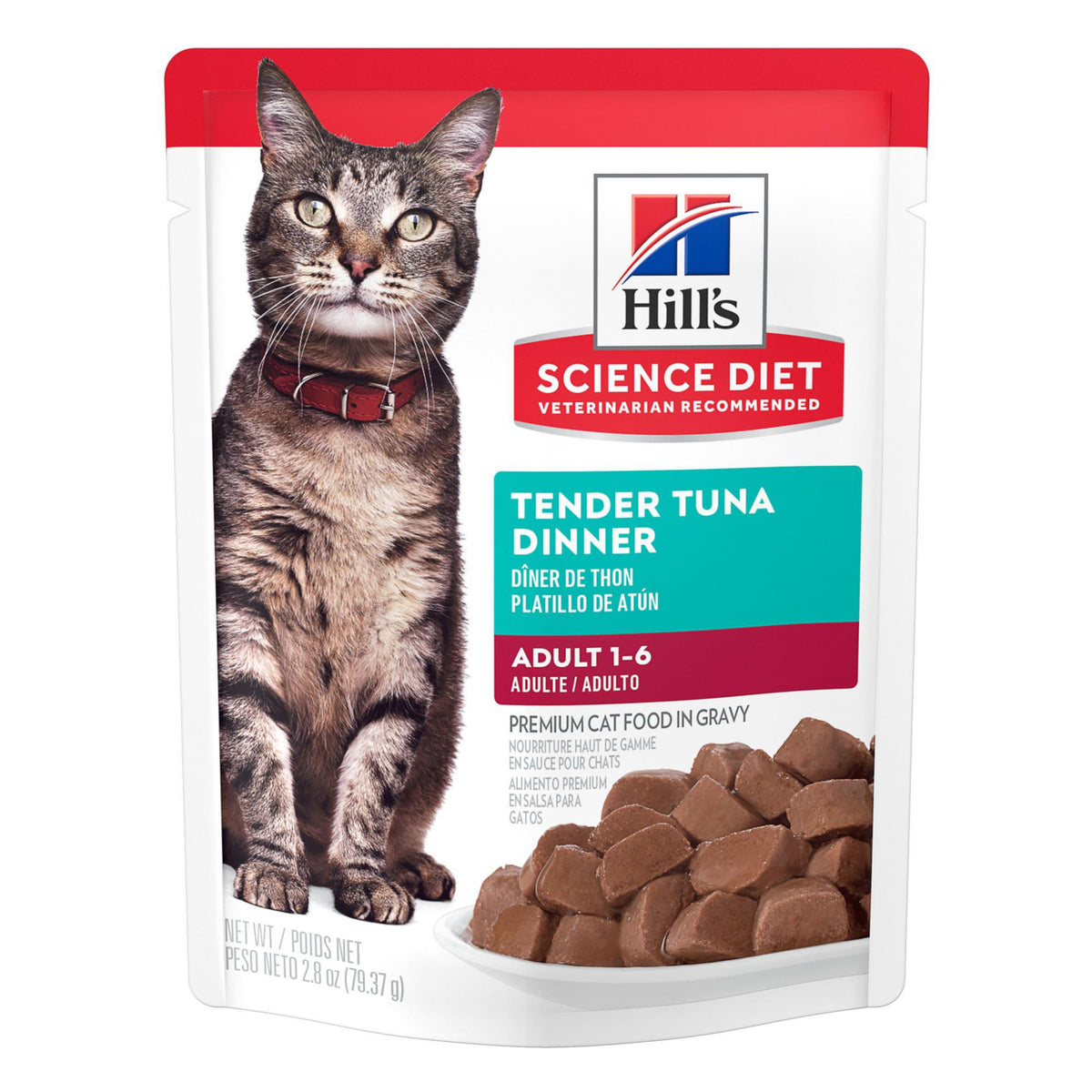 Hill's Science Diet adult tuna dinner pouch — easy single-serve feeding for cats.