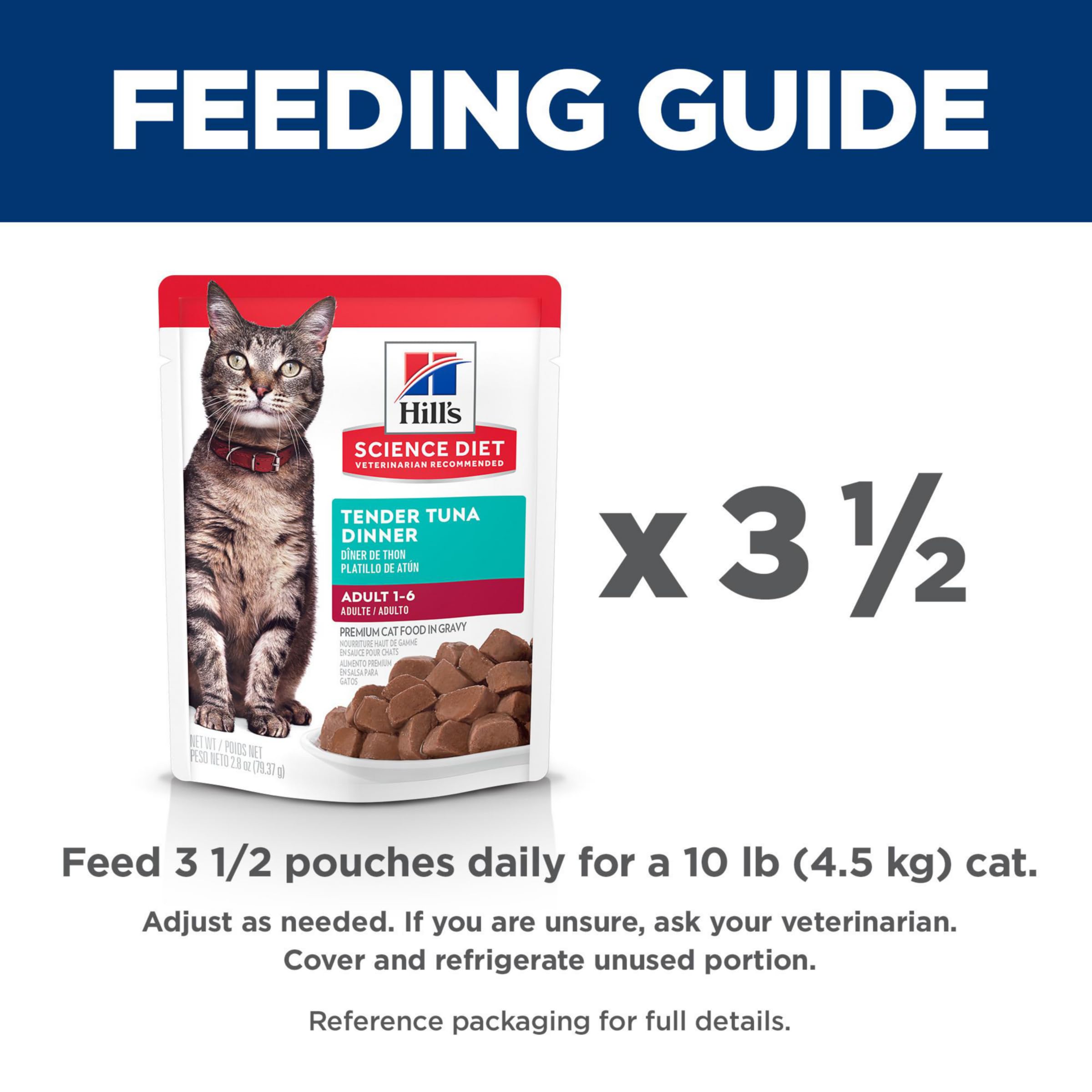 Hill's Science Diet tuna dinner pouch — 2.8 oz portion for daily meals.