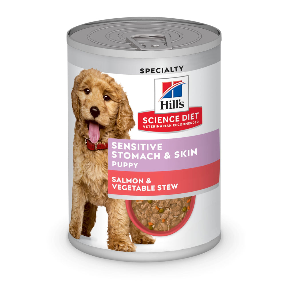 Hill's Science Diet Puppy Salmon Stew served in a bowl for gentle digestion and appetizing meals