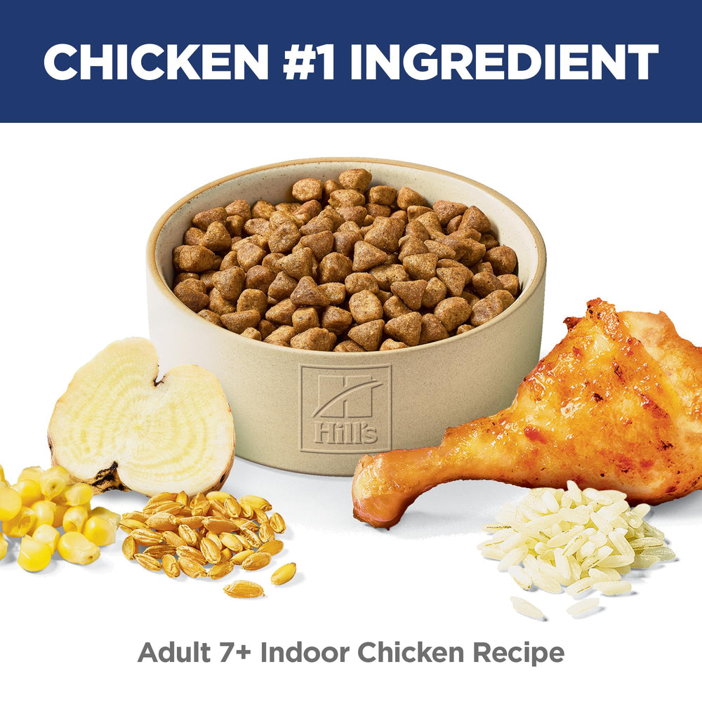 Hill's Science Diet Indoor 7+ kibble close-up highlighting protein quality for lean muscles