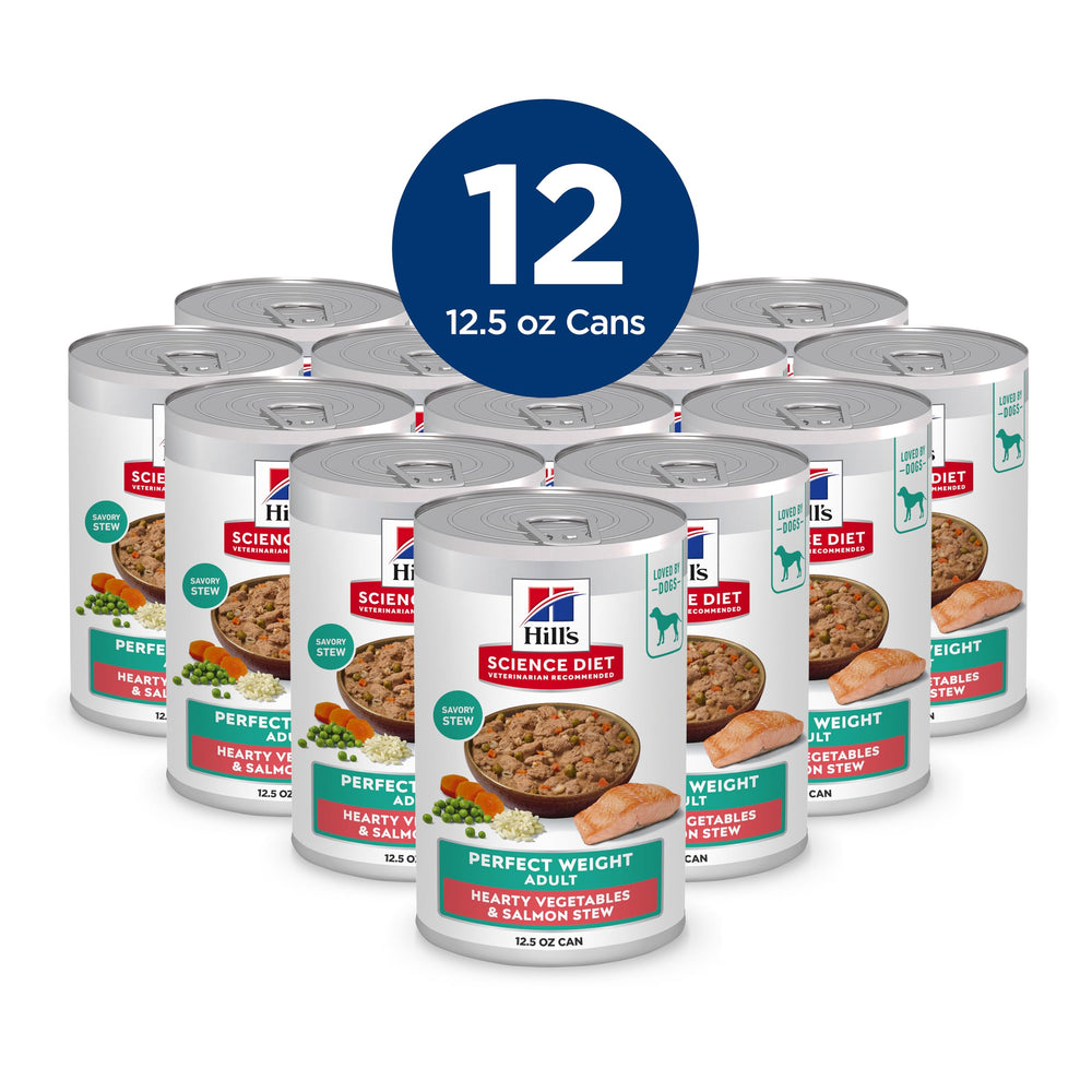 Hill's Science Diet serving bowl with salmon stew, ideal for weight maintenance
