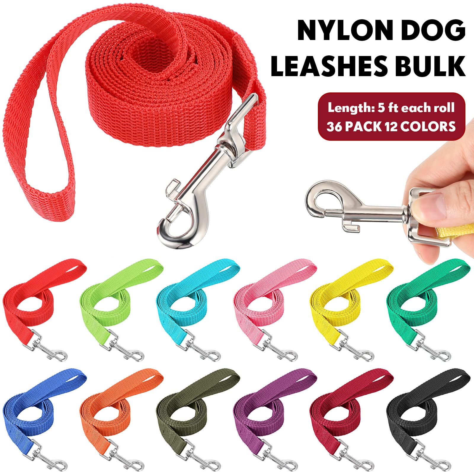 Hillban 5ft nylon leash for small to medium dogs, lightweight and flexible.