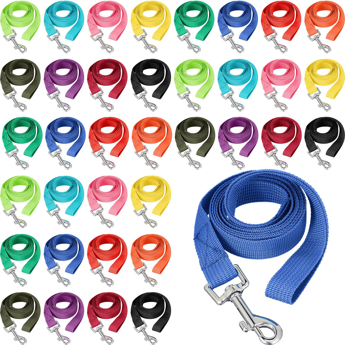 Hillban bulk dog leash set with 36 multicolor leashes for safe daily walks and training.
