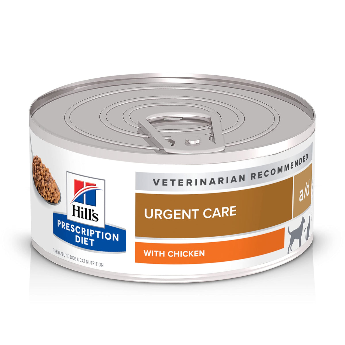 Hill's Prescription Diet a/d Urgent Care front can showing chicken dinner for recovery