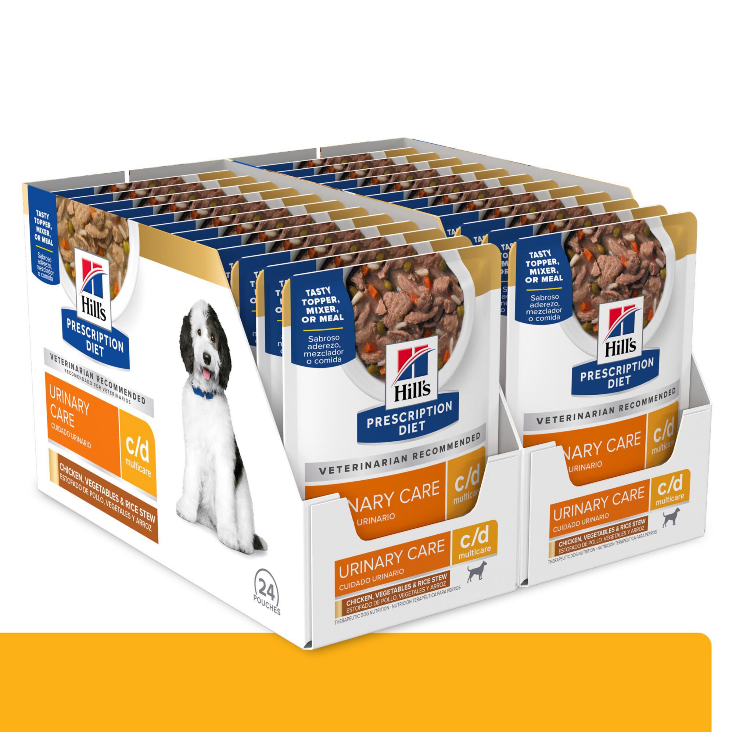 Hill's Prescription Diet CD Multicare urinary stew pouch open showing serving size for dogs.