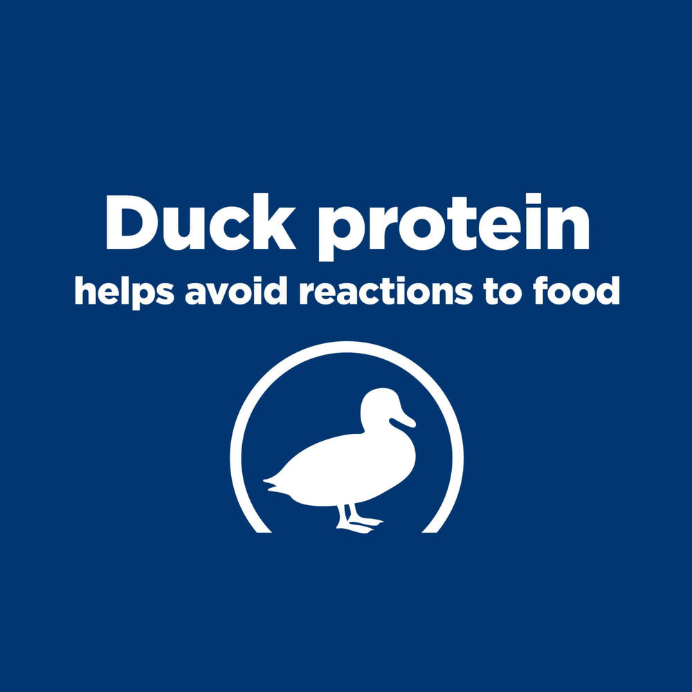 Hill's Prescription Diet d/d kibble close-up highlighting single protein nutrition for sensitive dogs