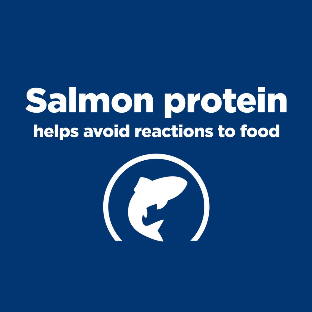 Hill's Prescription Diet d/d single-protein formula close-up; helps limit ingredients.