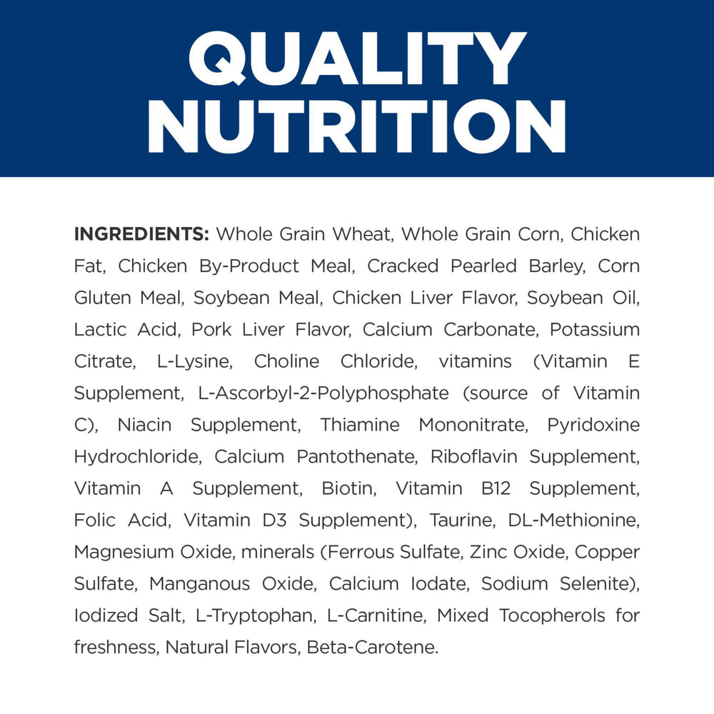 Hill's Prescription Diet h/d ingredients panel highlights high taurine and balanced minerals.