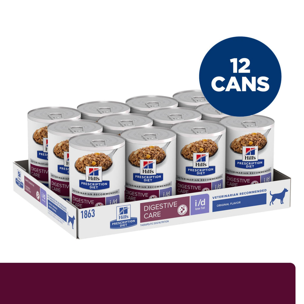 Hill's i/d Low Fat wet dog food bowl with chicken chunks, appetizing texture