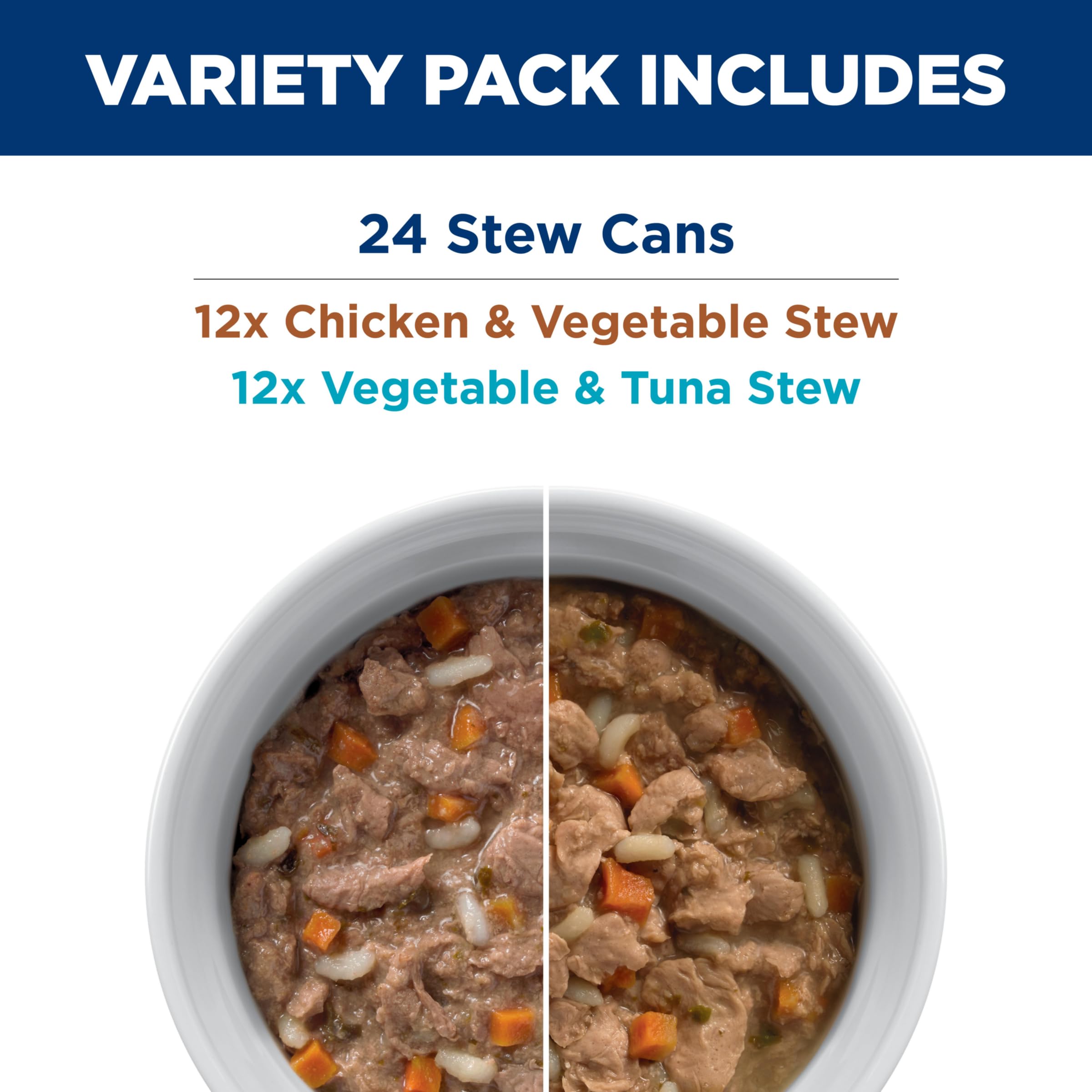 Hill's Prescription Diet k/d vegetable tuna stew can shows variety for picky eaters