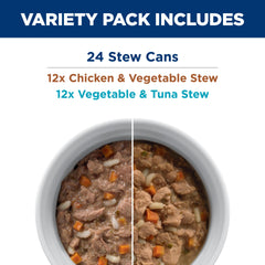 Hill's Prescription Diet k/d vegetable tuna stew can shows variety for picky eaters