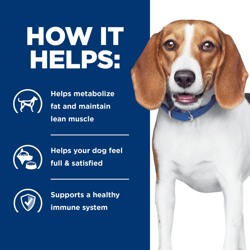 Hill's Prescription Diet r/d label close-up with vet-recommended note