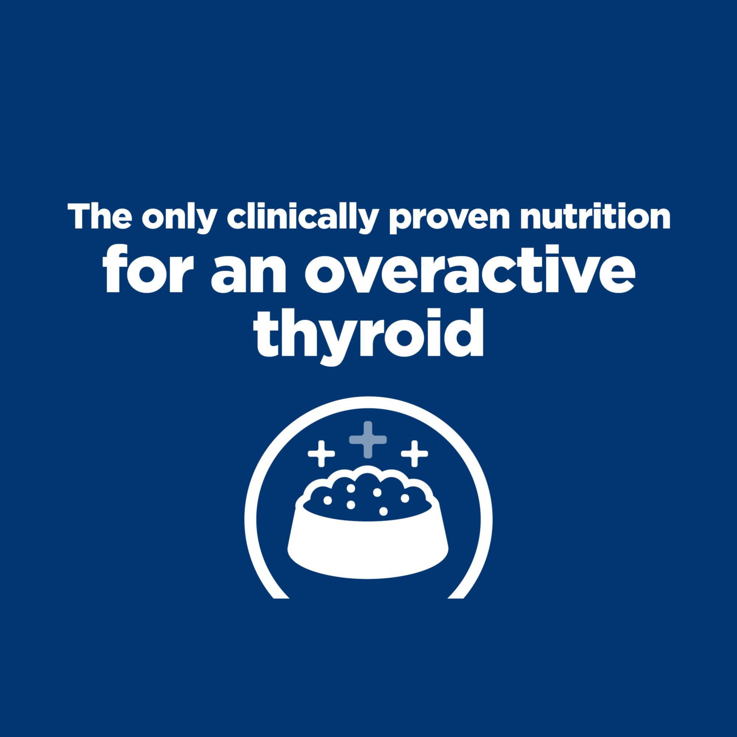 Hill's y/d thyroid-care formula supports kidney and heart health with controlled nutrients.