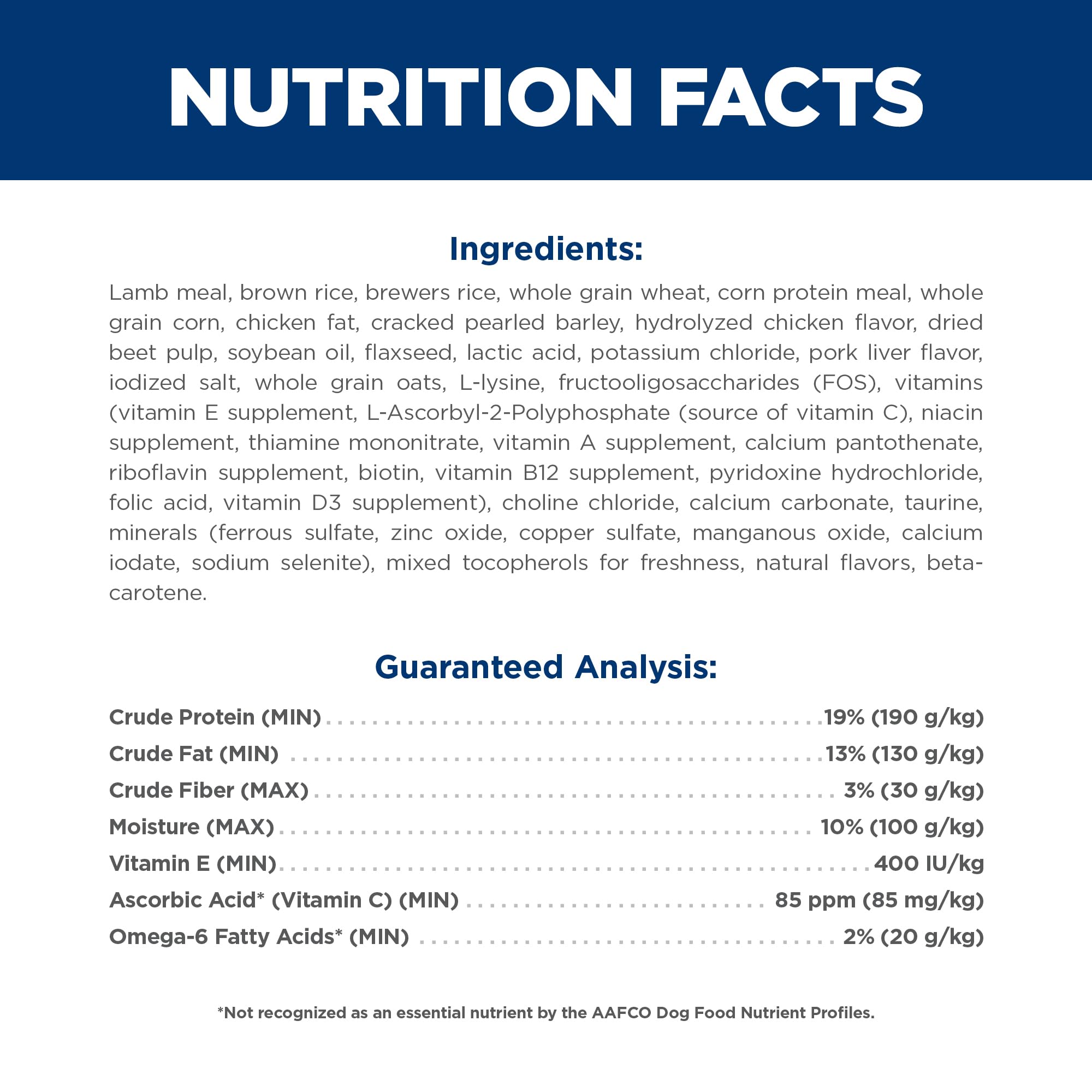 Hill's Science Diet Adult 1-6 lamb meal close-up shows protein-rich formula.