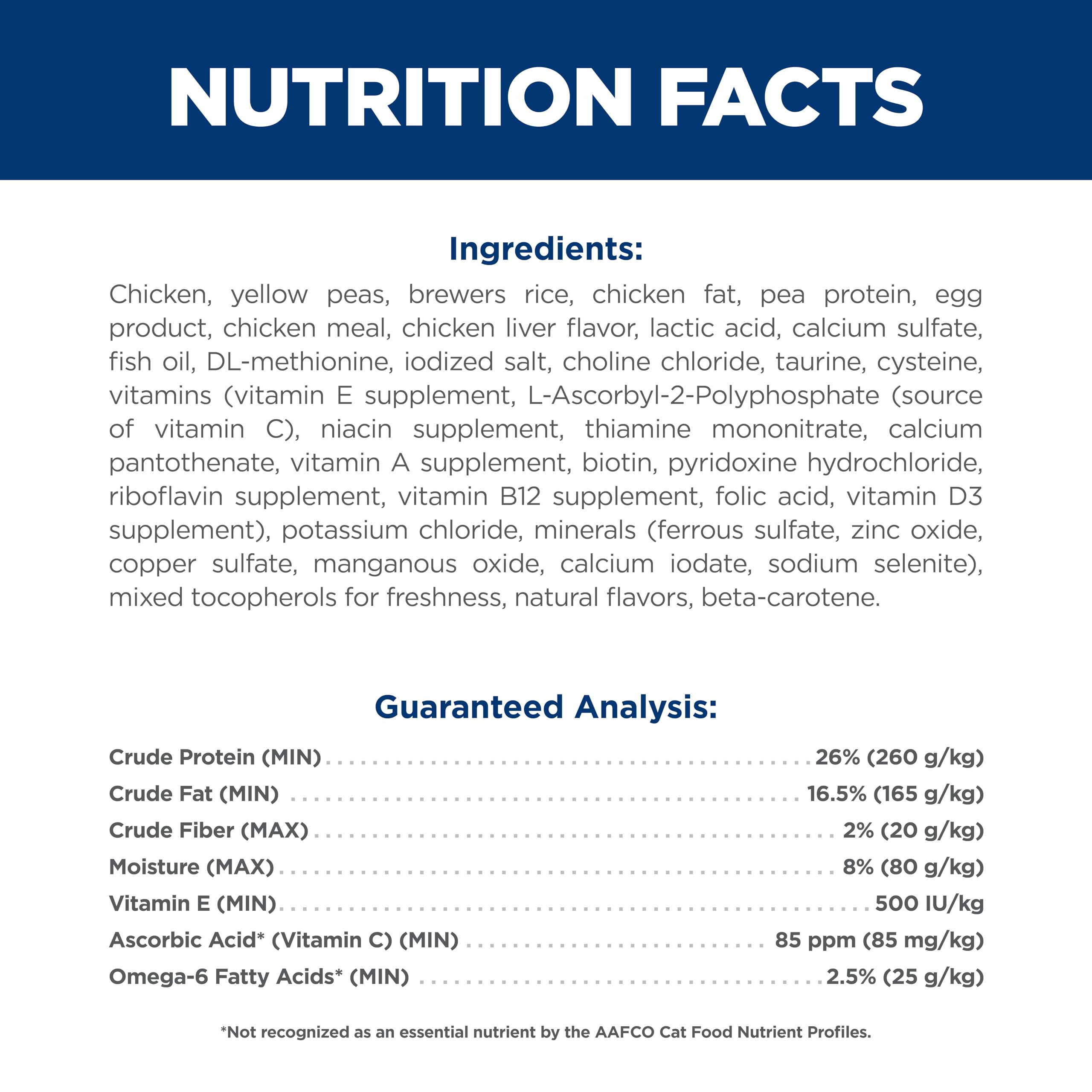 Hill's Science Diet nutrition panel shows omega-3 and omega-6 sources