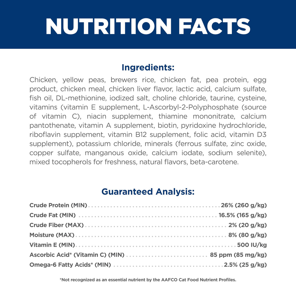 Hill's Science Diet nutrition panel shows omega-3 and omega-6 sources