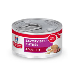 Hill's Science Diet Beef Minced wet cat food cans ready for easy daily feeding.