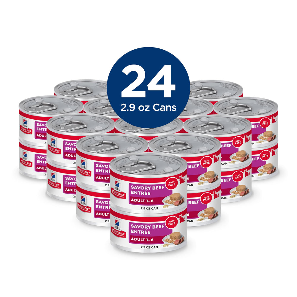 Close-up of Hill's Science Diet beef minced wet cat food texture.