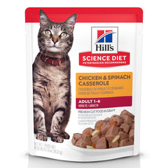 Hill's Science Diet Adult 1-6 chicken-spinach pouch close-up showing convenient single-serve packaging