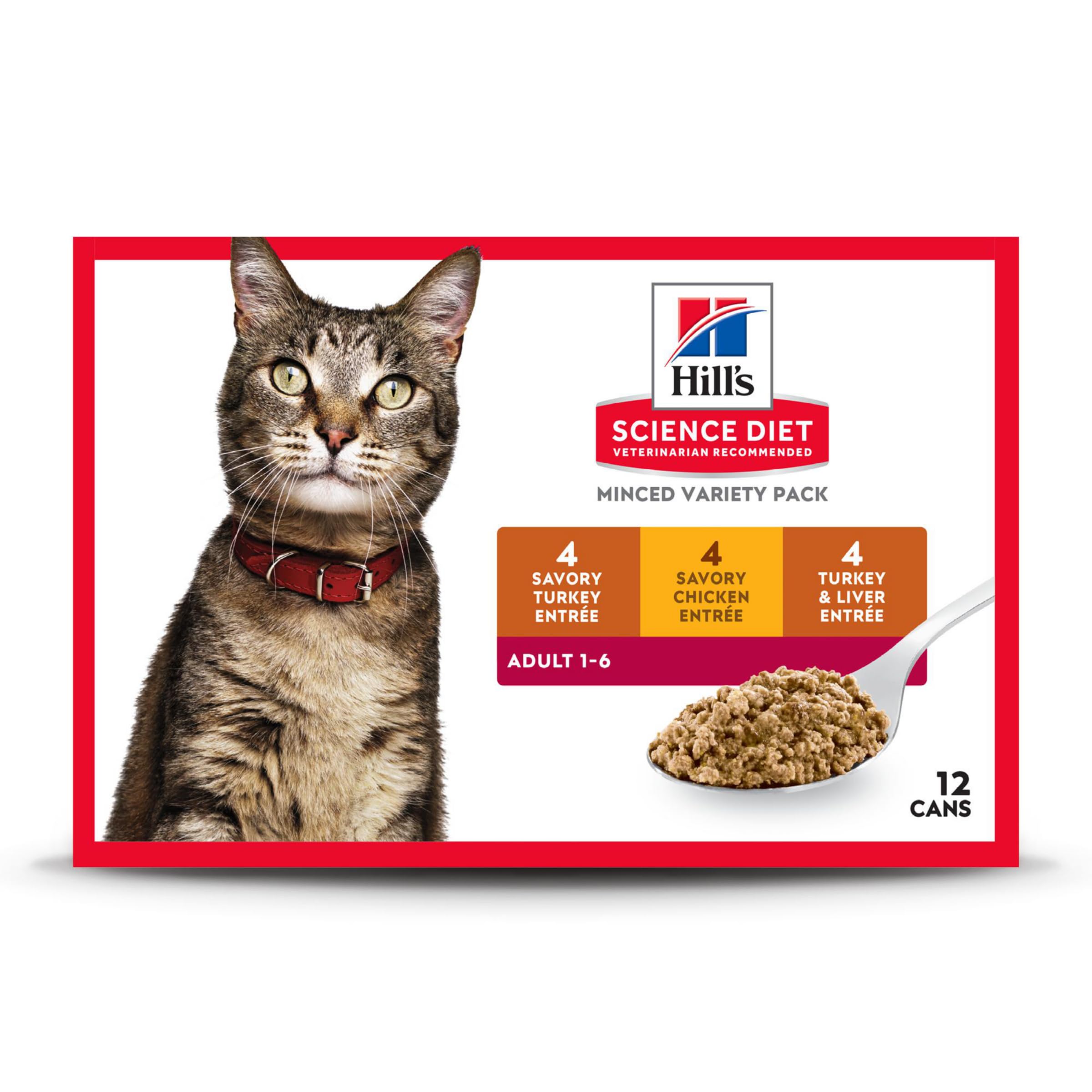 Hill's Science Diet turkey-liver wet cat food cans for daily meals.