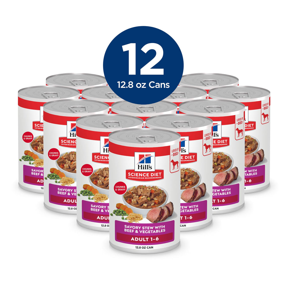 Hill's Science Diet Adult 1-6 Beef & Vegetables bowl-served, savor-worthy gravy for balanced nutrition.