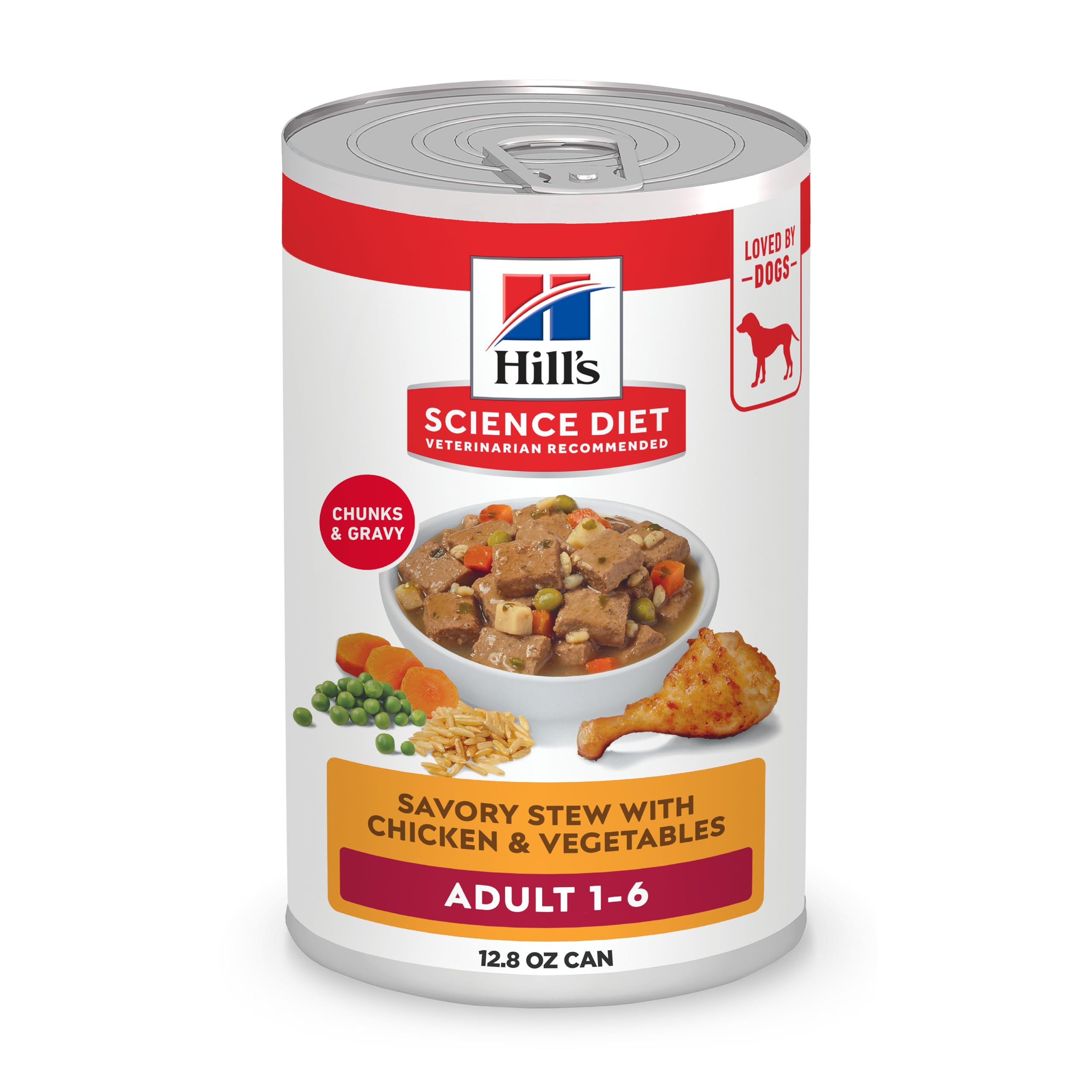 Hill's Science Diet Adult 1-6 wet dog food with chicken and vegetables supports lean muscles