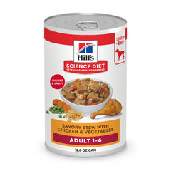 Hill's Science Diet Adult 1-6 wet dog food with chicken and vegetables supports lean muscles