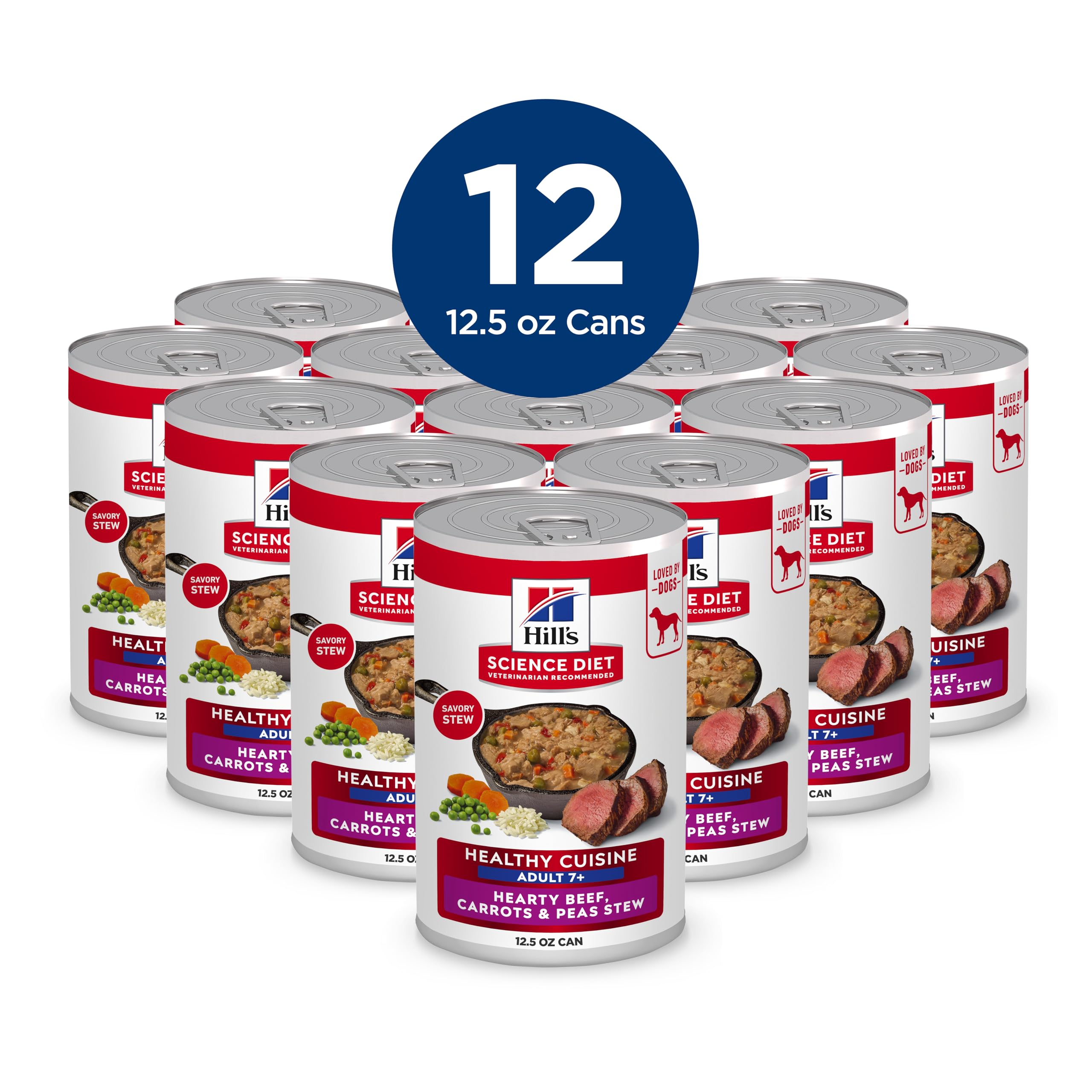 Hill's Science Diet Adult 7+ beef stew meat chunks closeup shows protein-rich texture for lean muscles.