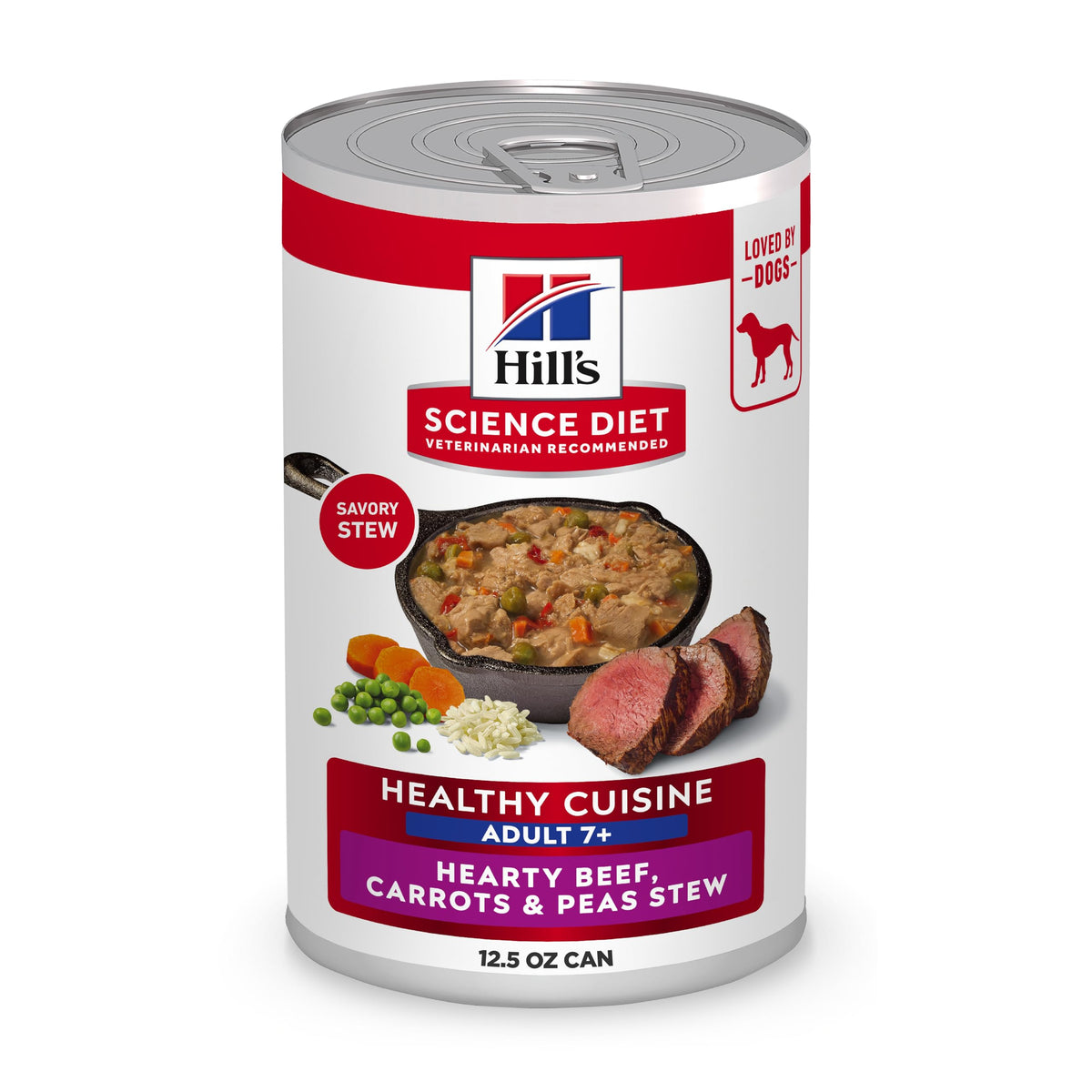 Hill's Science Diet Adult 7+ Healthy Cuisine beef stew can front – premium senior nutrition at a glance.