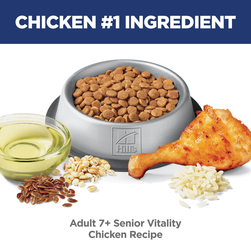 Hill's Science Diet ingredients highlight natural chicken and rice as primary components.