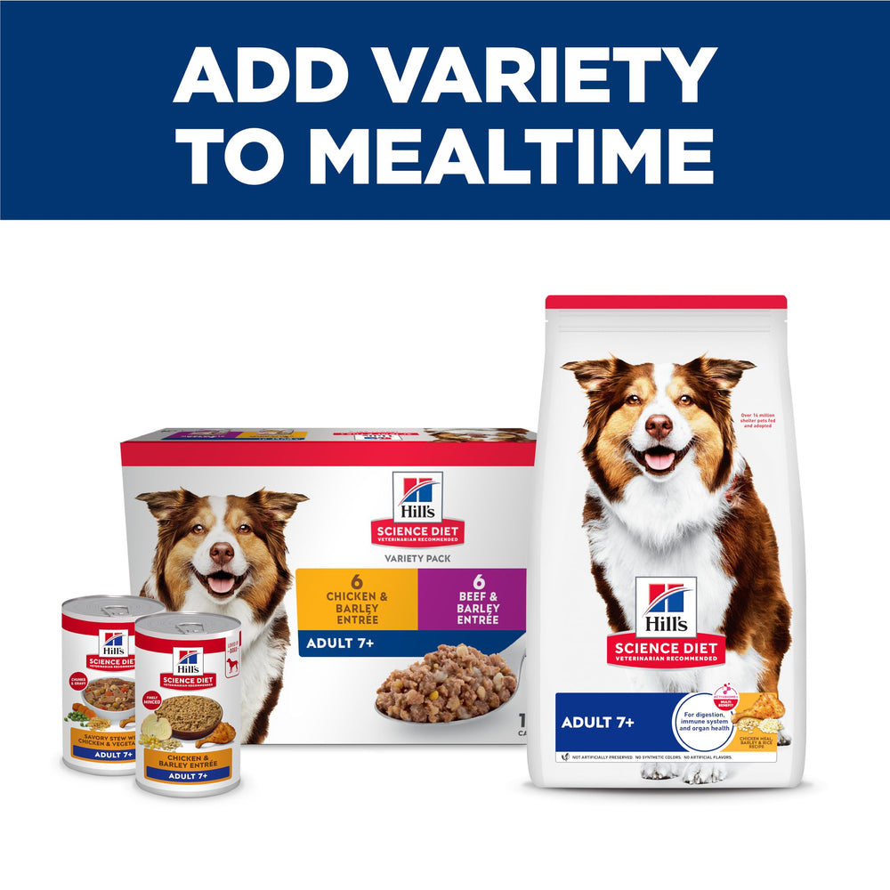 USA-made label on Hill's Science Diet Adult 7+ wet dog food can.