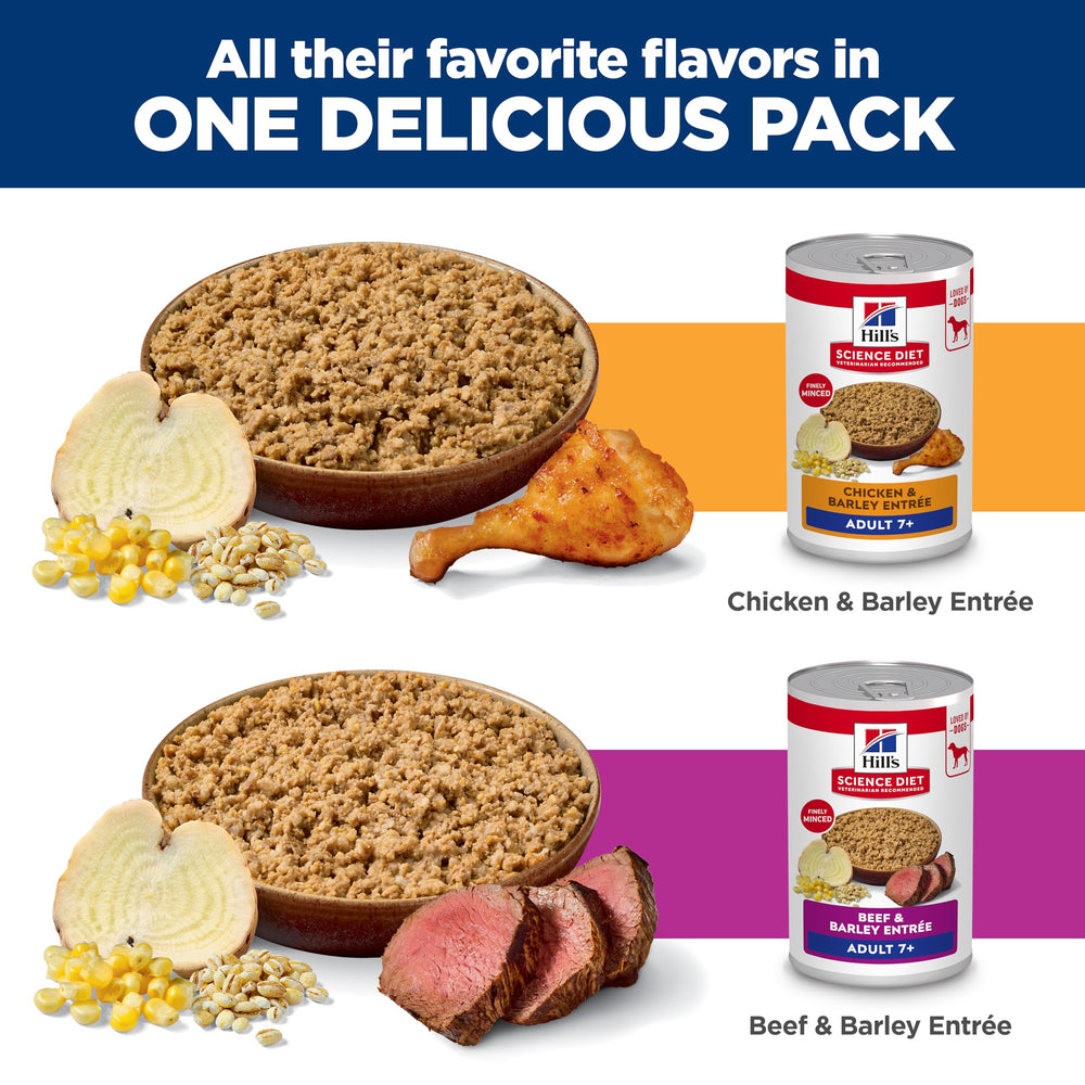 Hill's Science Diet 7+ variety-pack display with two flavors