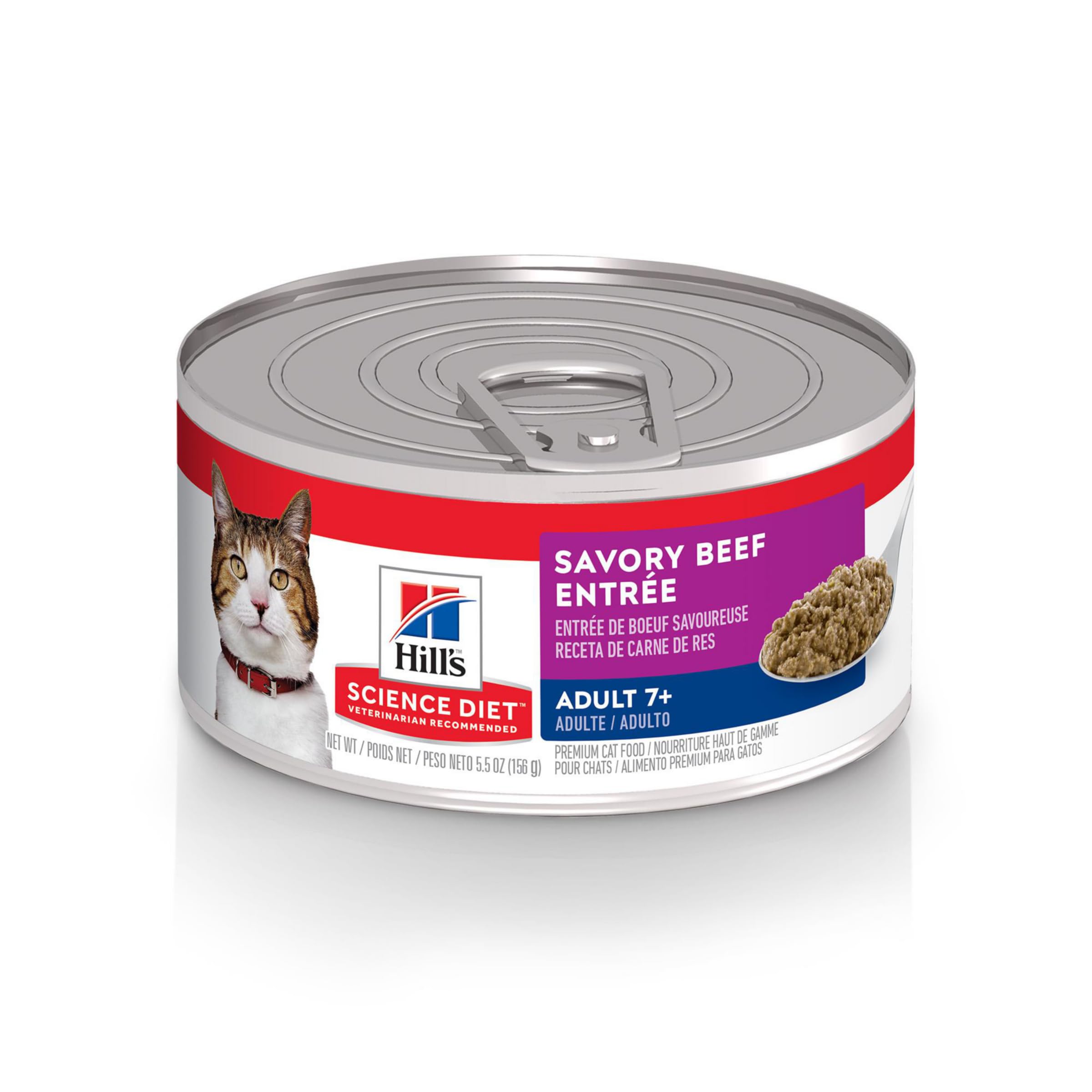 Hill's Science Diet Adult 7+ Beef Minced can image; supports lean muscle in senior cats.