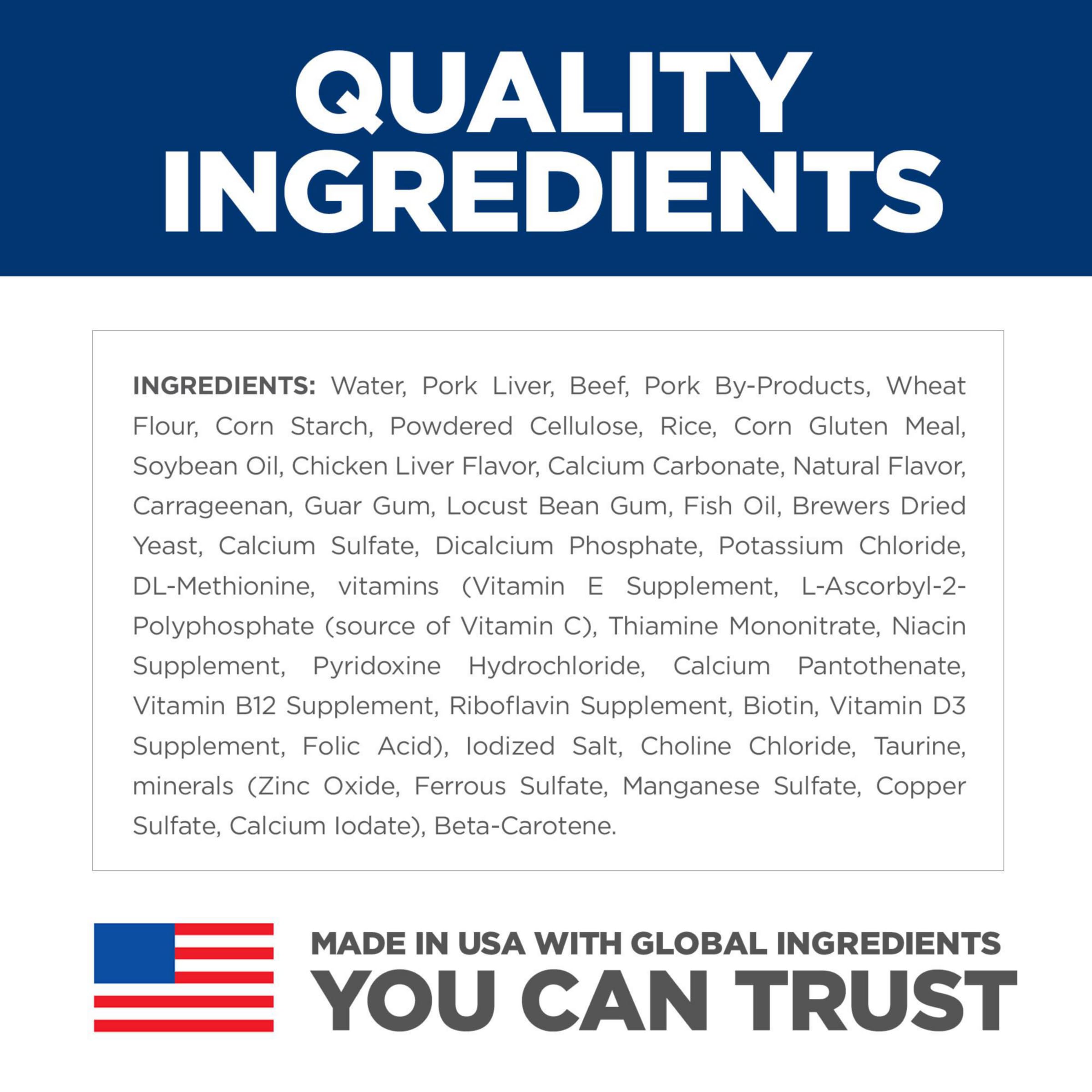 Hill's Science Diet Adult 7+ Beef Minced closeup ingredients; natural components for digestion.