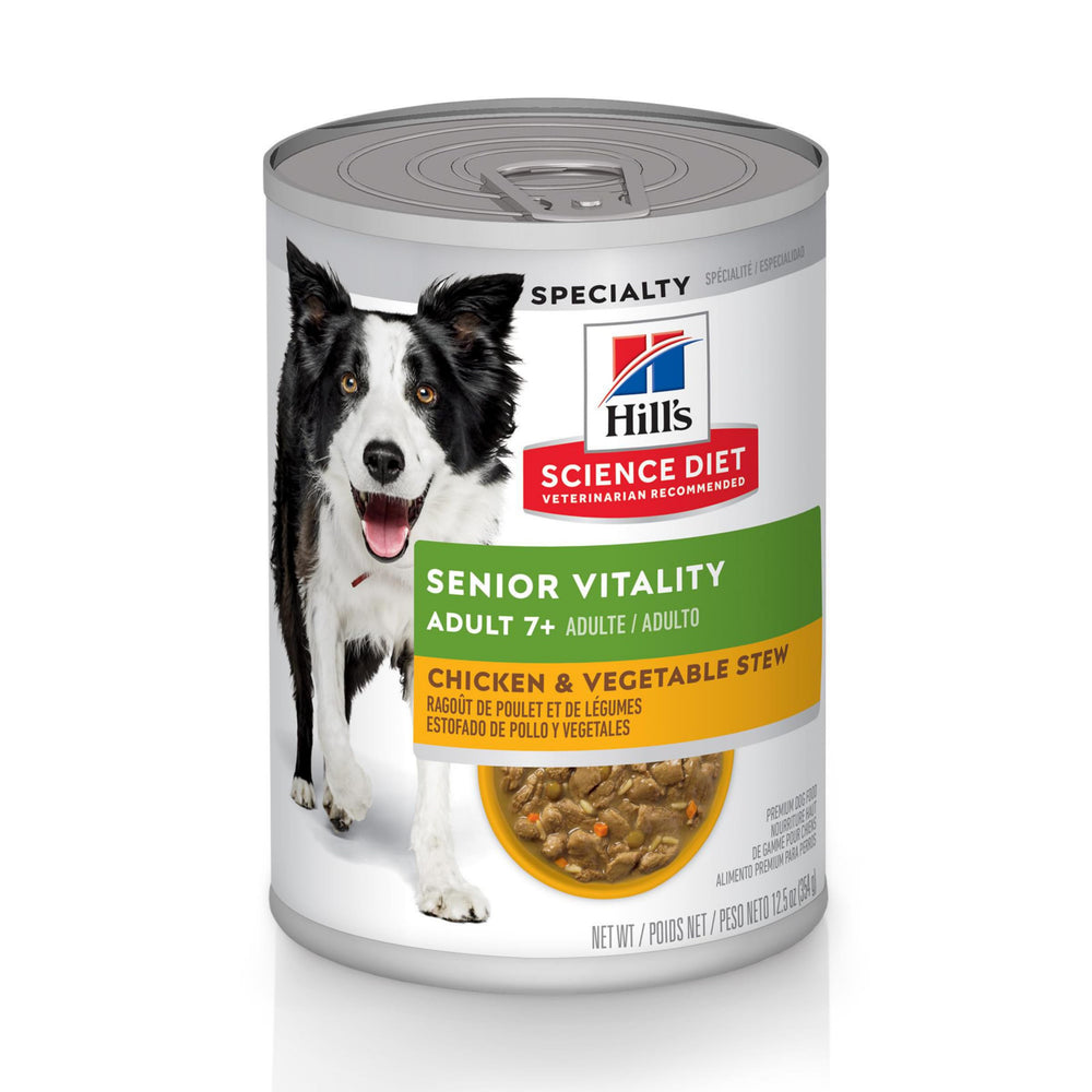 Hill's Science Diet Senior Vitality can-top view, 12.5 oz, convenient daily portions