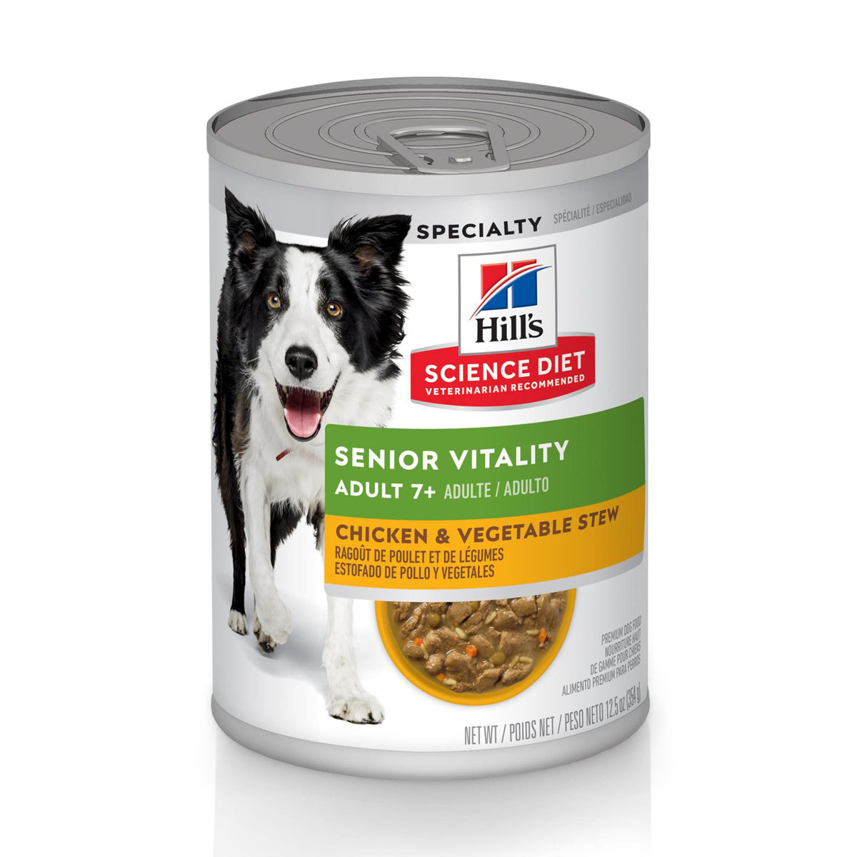 Hill's Science Diet Senior Vitality can-top view, 12.5 oz, convenient daily portions