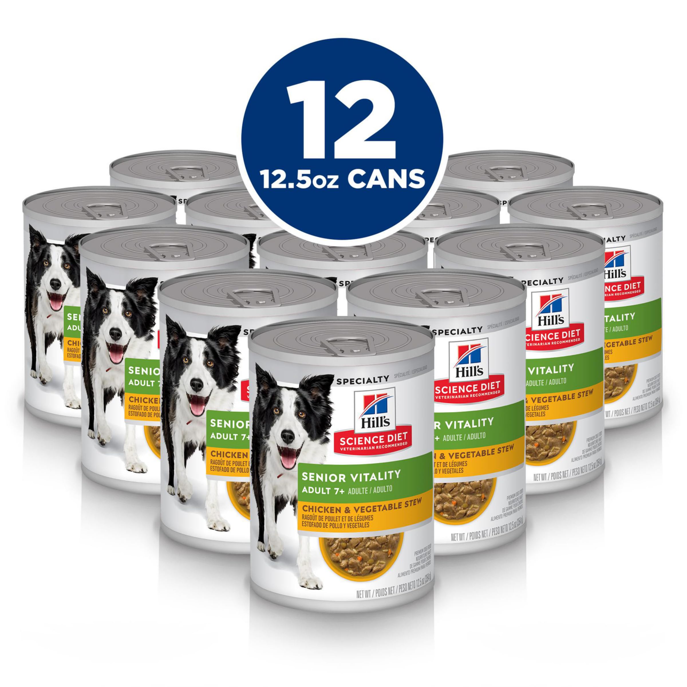 Hill's Science Diet Senior Vitality vegetables close-up, tasty chicken stew for mature dogs
