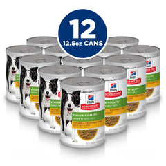 Hill's Science Diet Senior Vitality vegetables close-up, tasty chicken stew for mature dogs