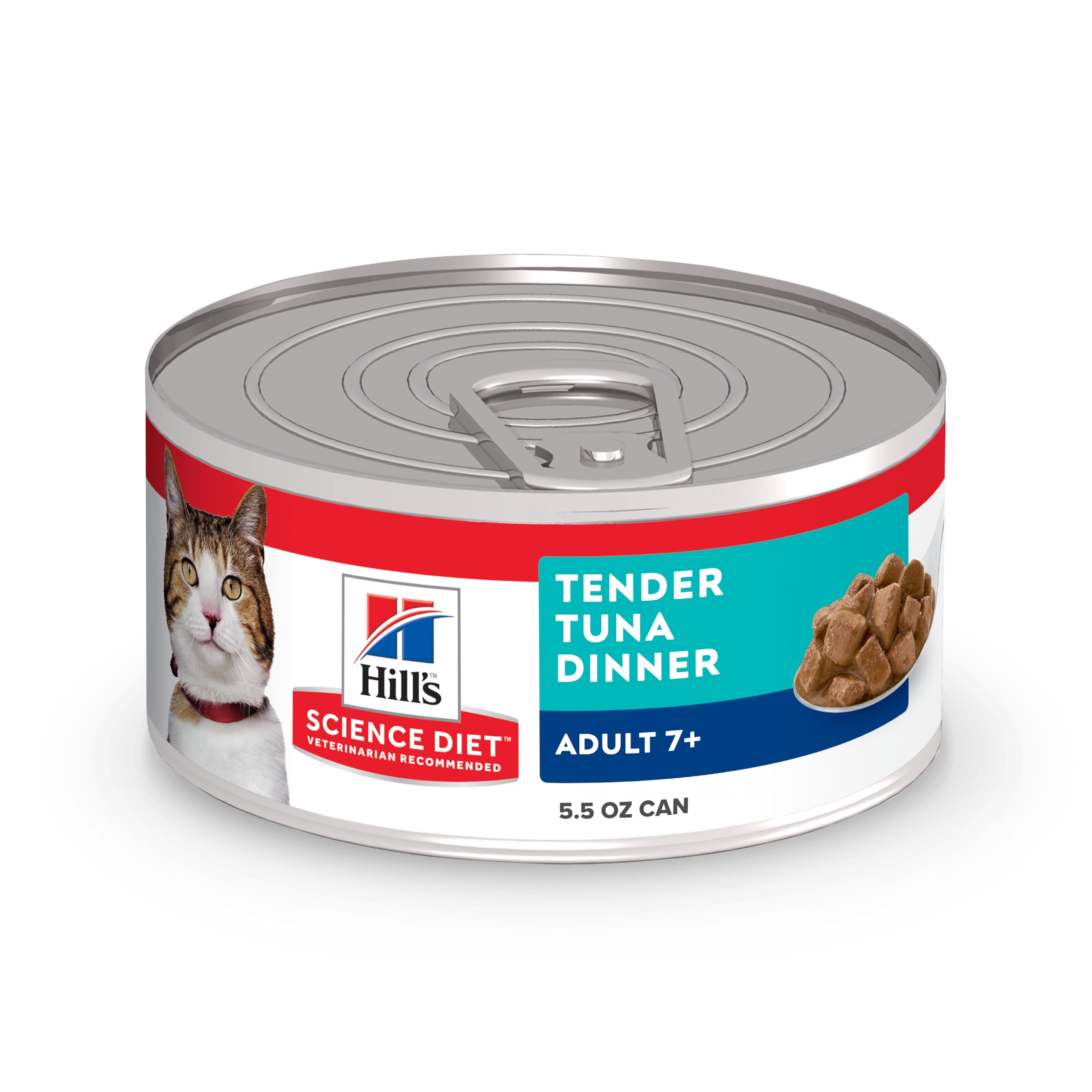 Hill's Science Diet Adult 7+ Tuna Stew cans with tender tuna chunks loved by senior cats
