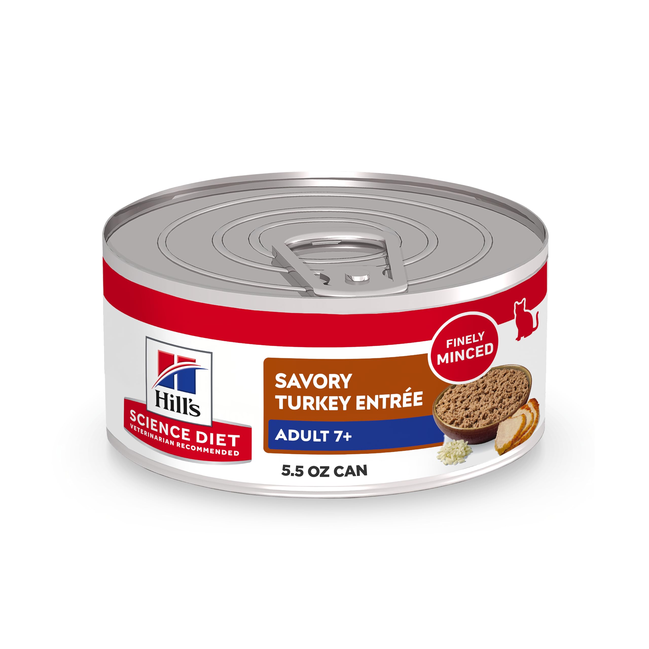 Hill's Science Diet Adult 7+ turkey minced in can supports lean muscle in aging cats