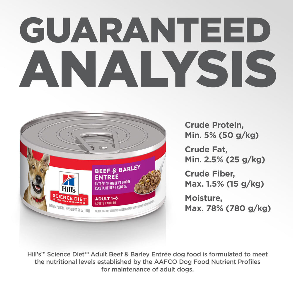 Hill's Science Diet adult beef & barley wet dog food carton front – organized shelf-ready.
