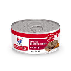 Hill's Science Diet Adult Cat liver-chicken 5.5oz can shows premium protein for lean muscle