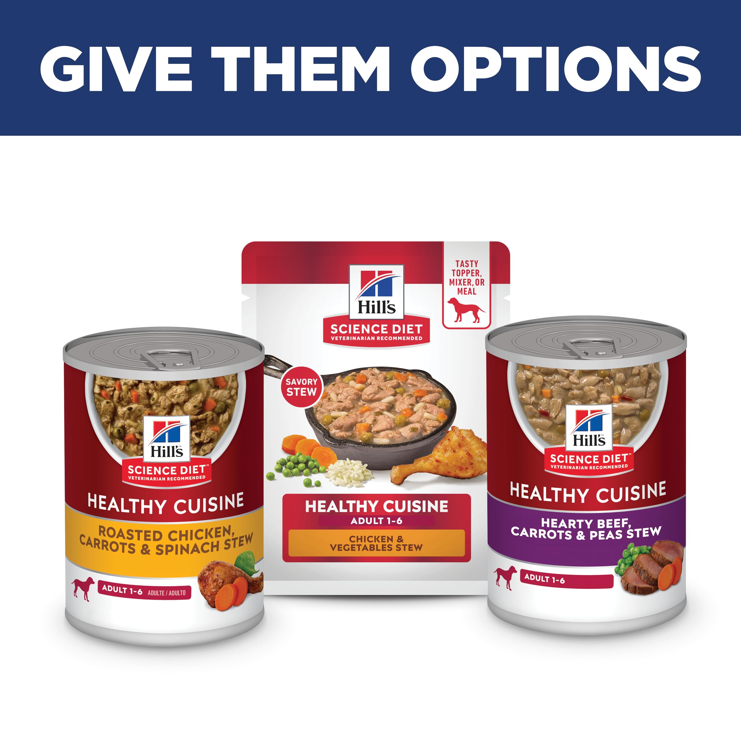 Hill's Science Diet ingredient emphasis on real chicken and vegetables for balanced nutrition.