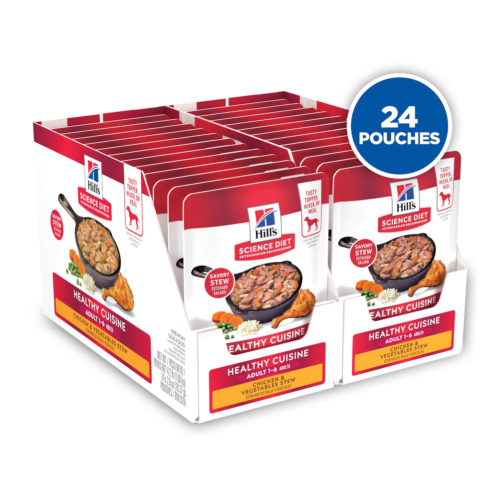 Hill's Science Diet pouch back highlights balanced nutrition and immune-supporting vitamins.