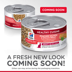 Hill's Science Diet spinach medley highlights tender greens for appetizing adult cat meals.